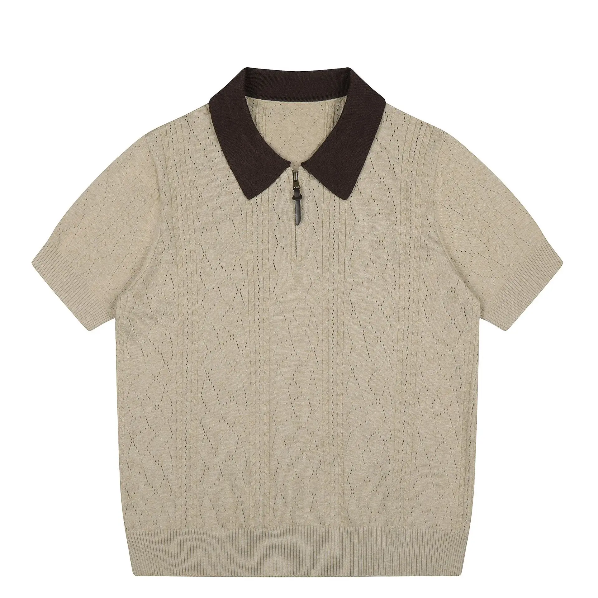 American Retro Vintage Vintage Style Contrasting Color Splicing POLO Collar Men's and Women's Loose