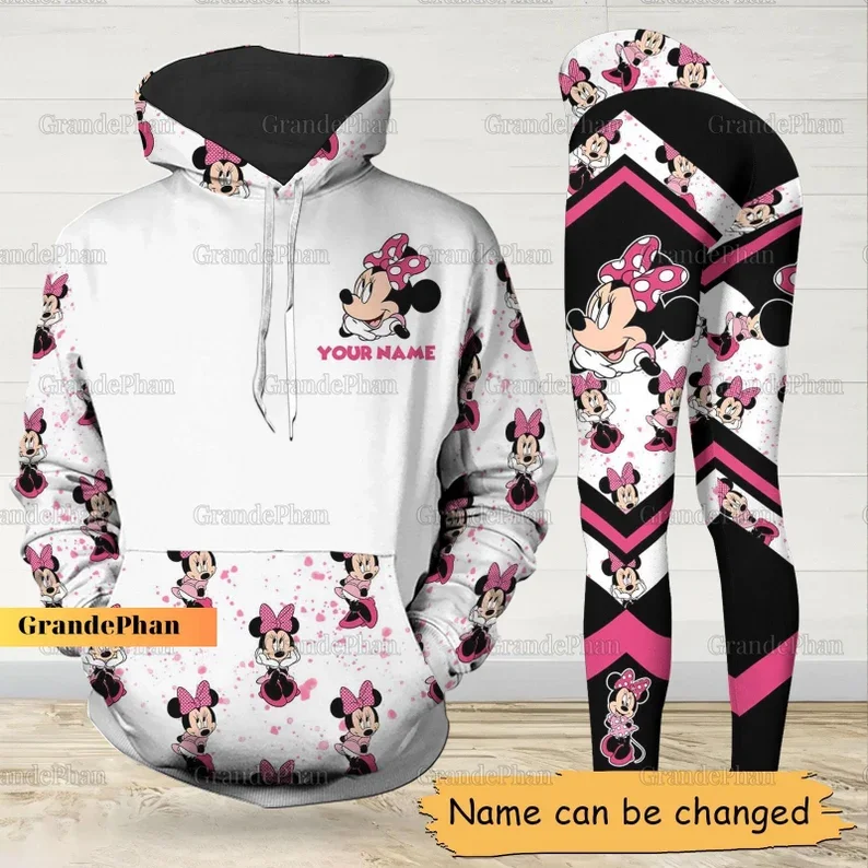 Disney Minnie Mouse 3D Hoodie and Leggings Set Women's Hoodie Suit Mickey Yoga Pants Sweatpants Set Fashion Mickey Sports Suit