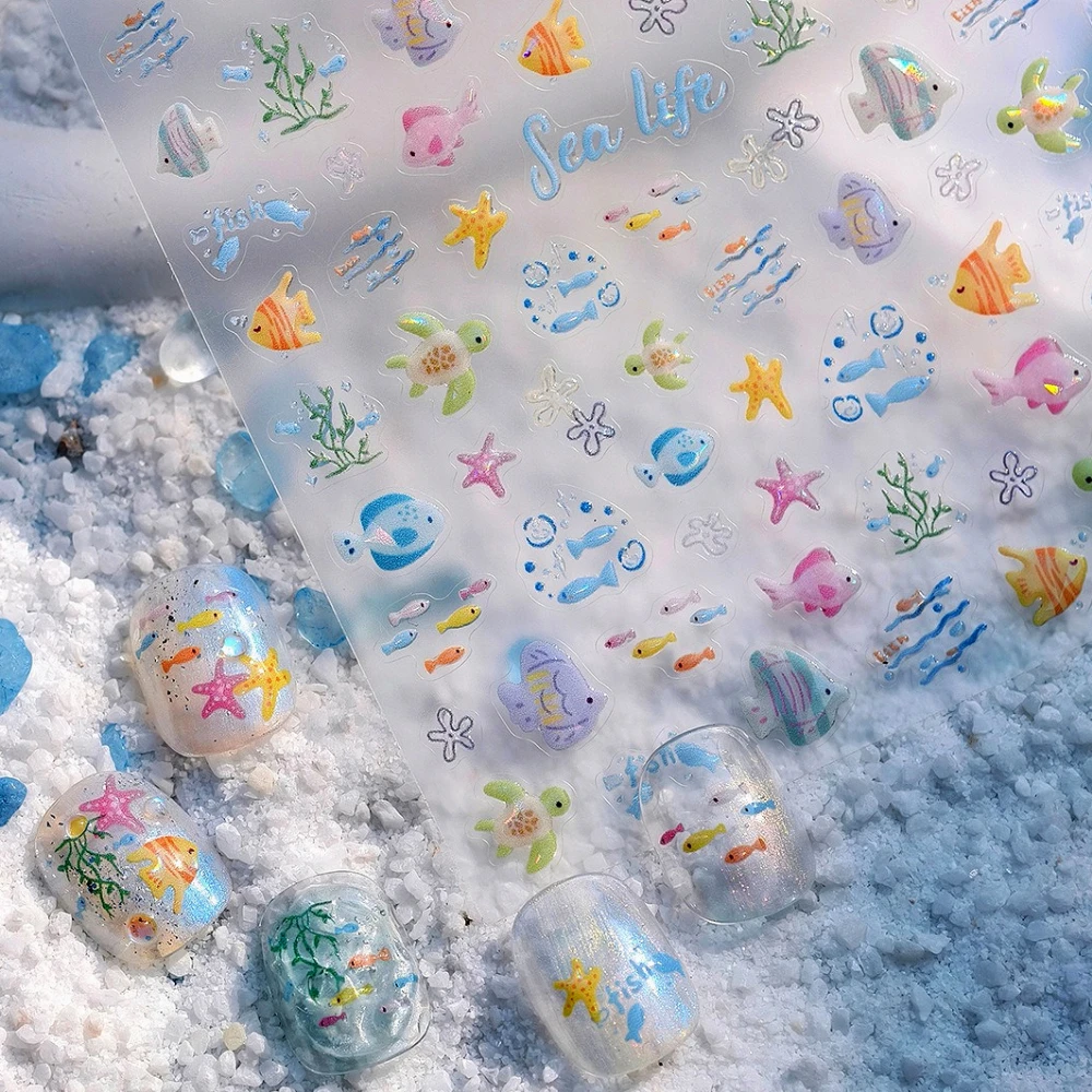

Lovely Cartoon Tropical Fish Turtle Starfish Seagrass 3D Jelly Self Adhesves Nail Art Stickers Summer Sea Cute Manicure Decals