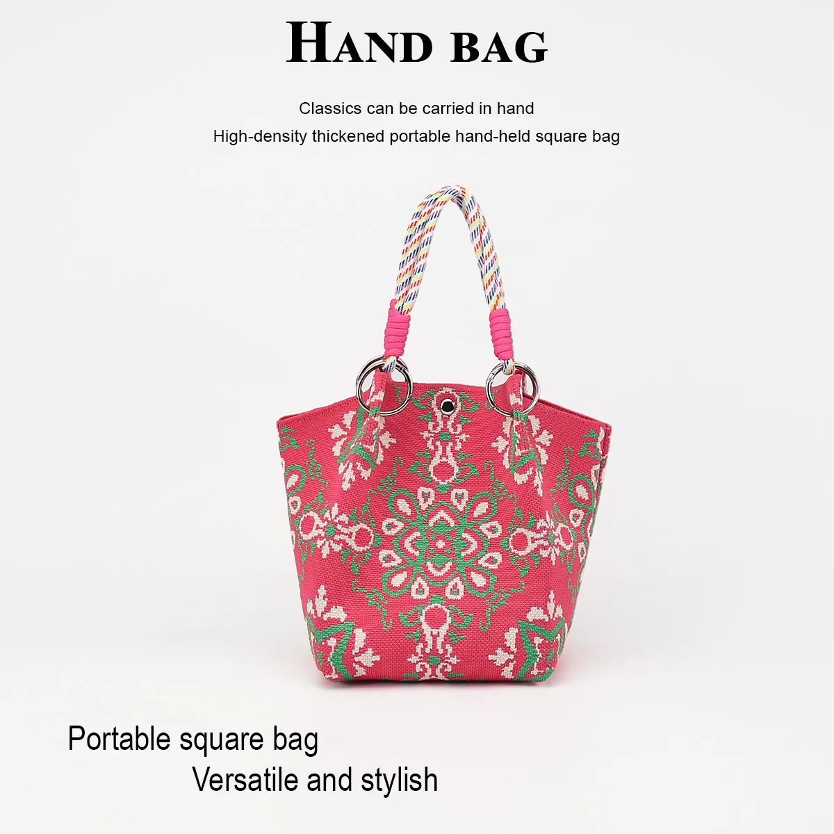 1 piece of knitted handbag, large capacity to hold mobile phones, books, water bottles, and cosmetics, suitable for daily commuting, shopping, taking photos, traveling, and commuting. Features a detachable buckle and a
