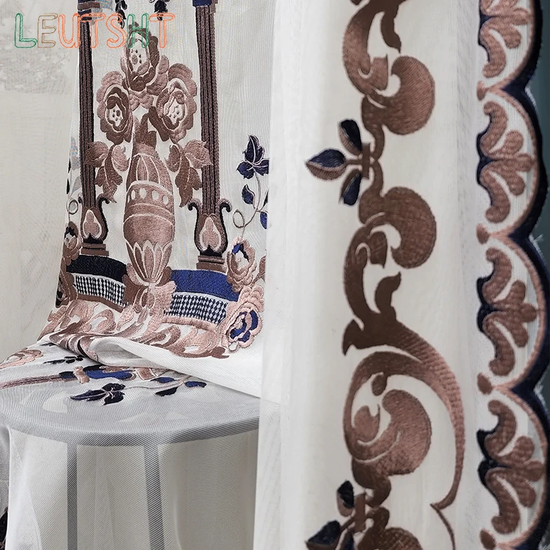 Custom Size Villa High Windows and Retro Luxury Living Room French High-end Embroidered Tulle Curtain Wedding Decoration Curtain