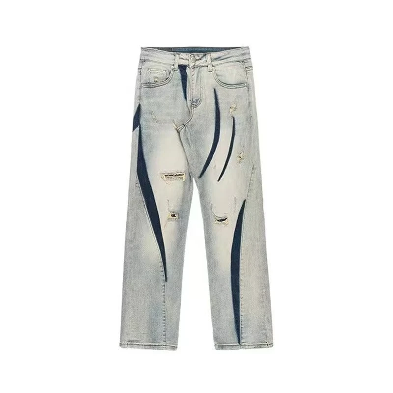

Retro Japanese Sle Men's Denim Jeans Autumn Winter Large Size Casual Waed Straight Leg Torn Long Pants American Trendy