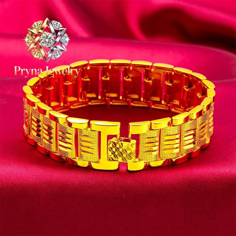 Pryna Jewelry   Watch Clasp Bracelet for Men, 24K Gold, AU999 | Double-sided pocket watch engravings, rotating clasp for meaning