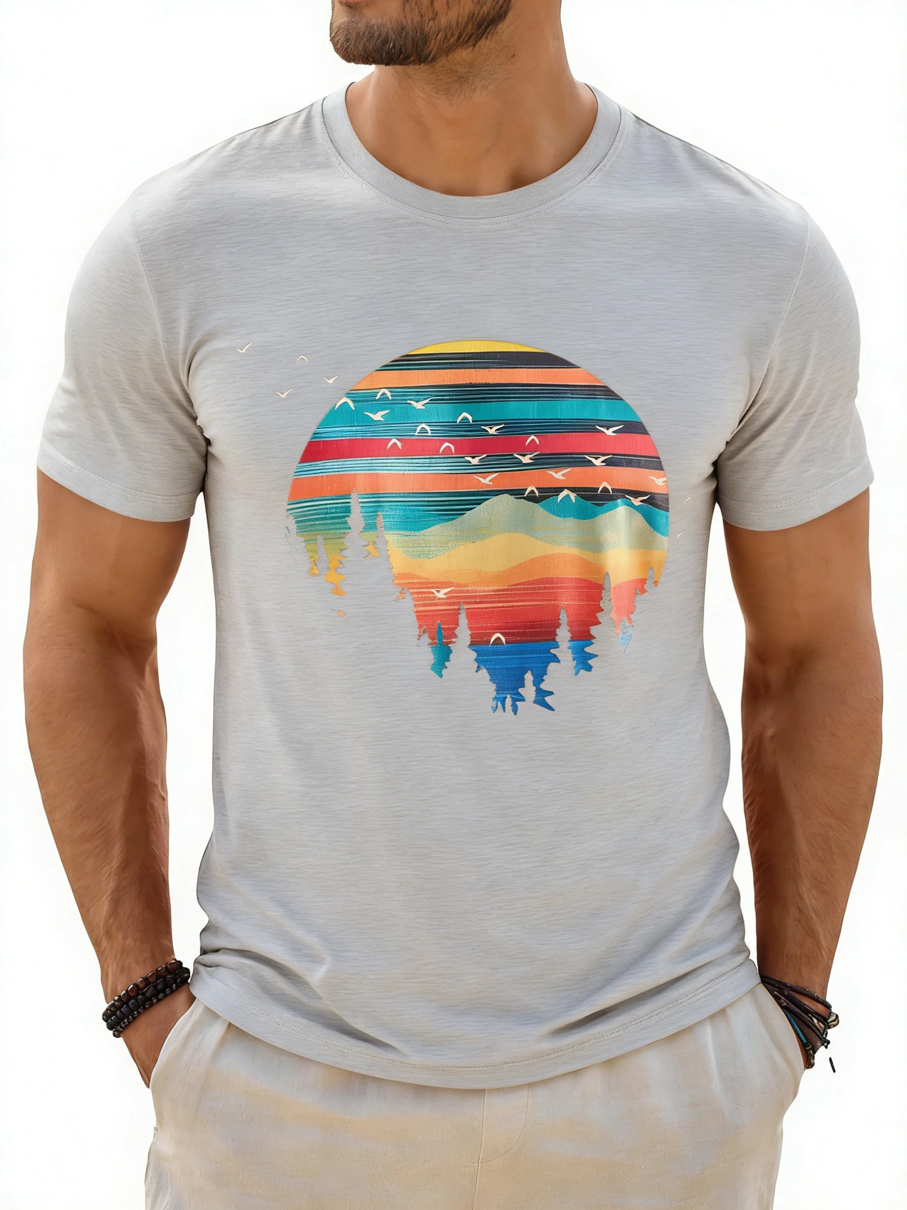 

2026 Men's Short Sleeve Pattern T-shirt Round Neck Casual Loose Printed T-shirt Women's Summer Beach Hawaii Retro Sports Shirt