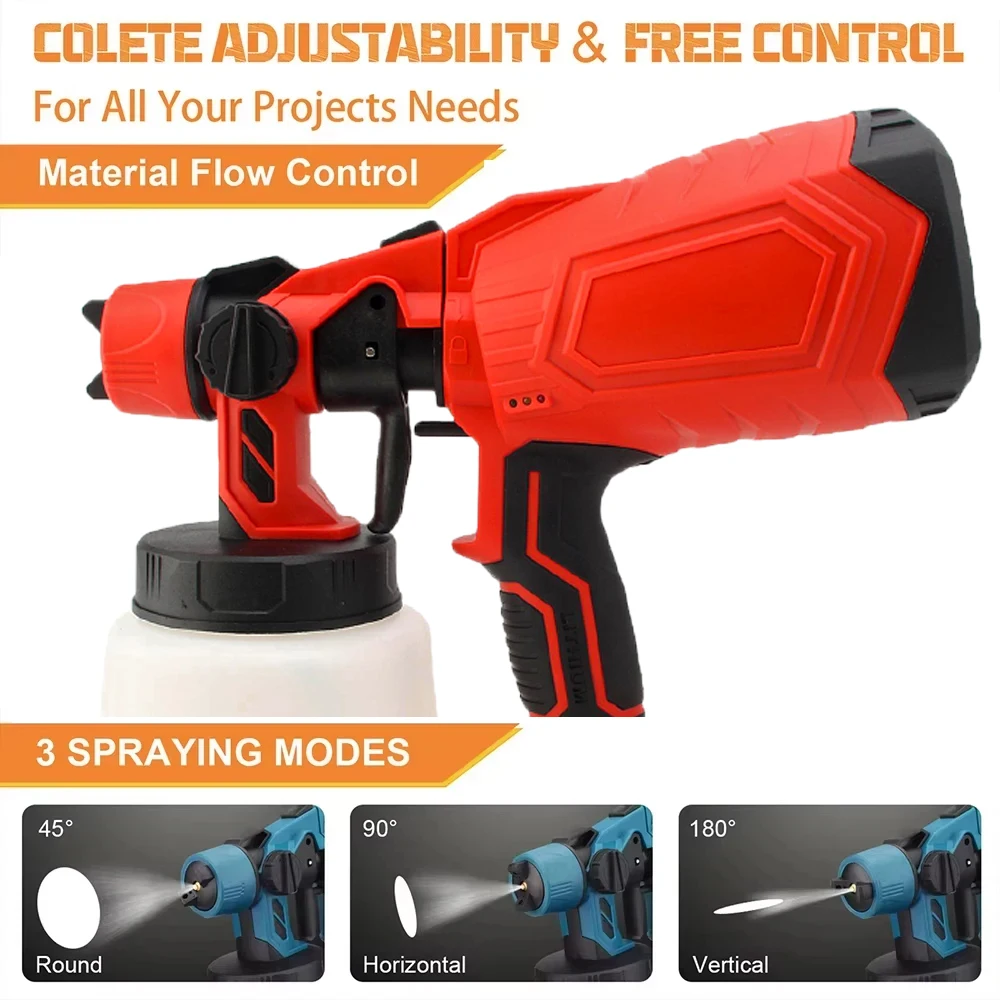 1000W Elektrische Kabellose Spritzpistole Hochleistungs-HVLP-Farbsprühgerät Auto-Stahlbeschichtungs-Airbrush-Spritzpistole für Makita 18V Akku – Detail 9