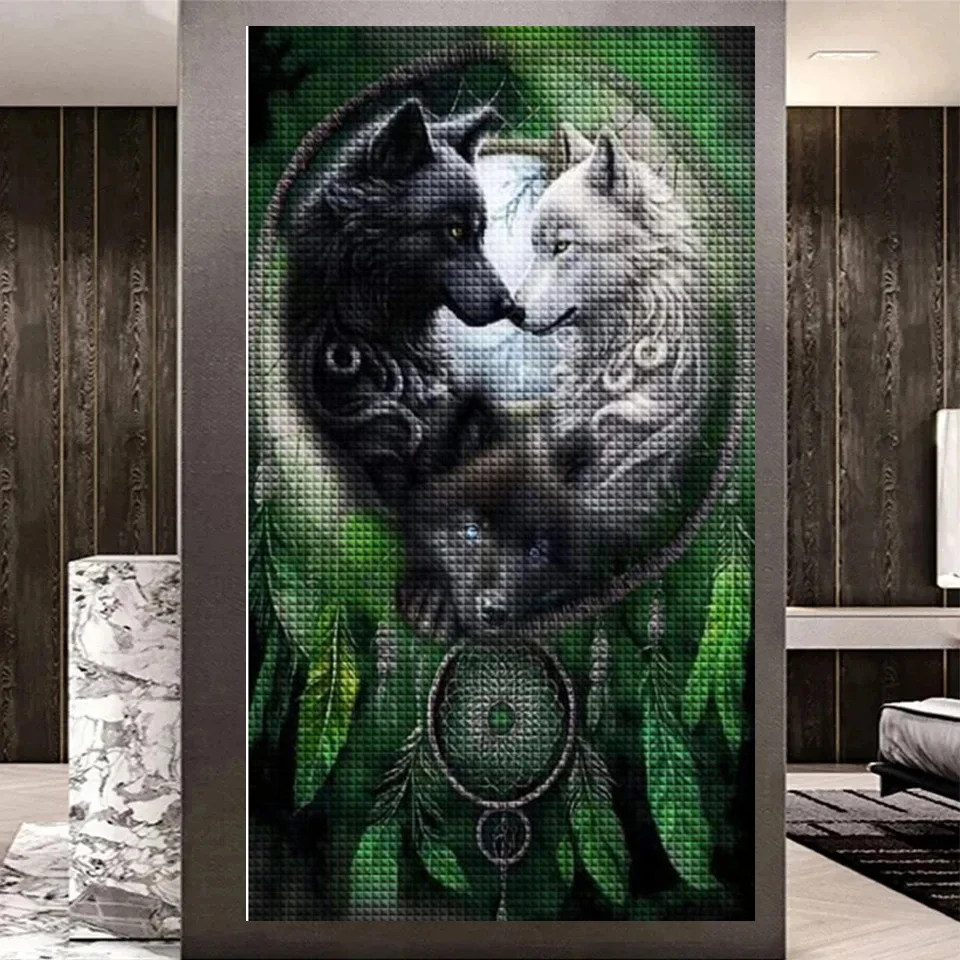 Black White Wolf Dreamcatcher Diamond Mosaic Full Square Round Diy Diamond Painting New 2024 Embroidery Handicraft Home Decor