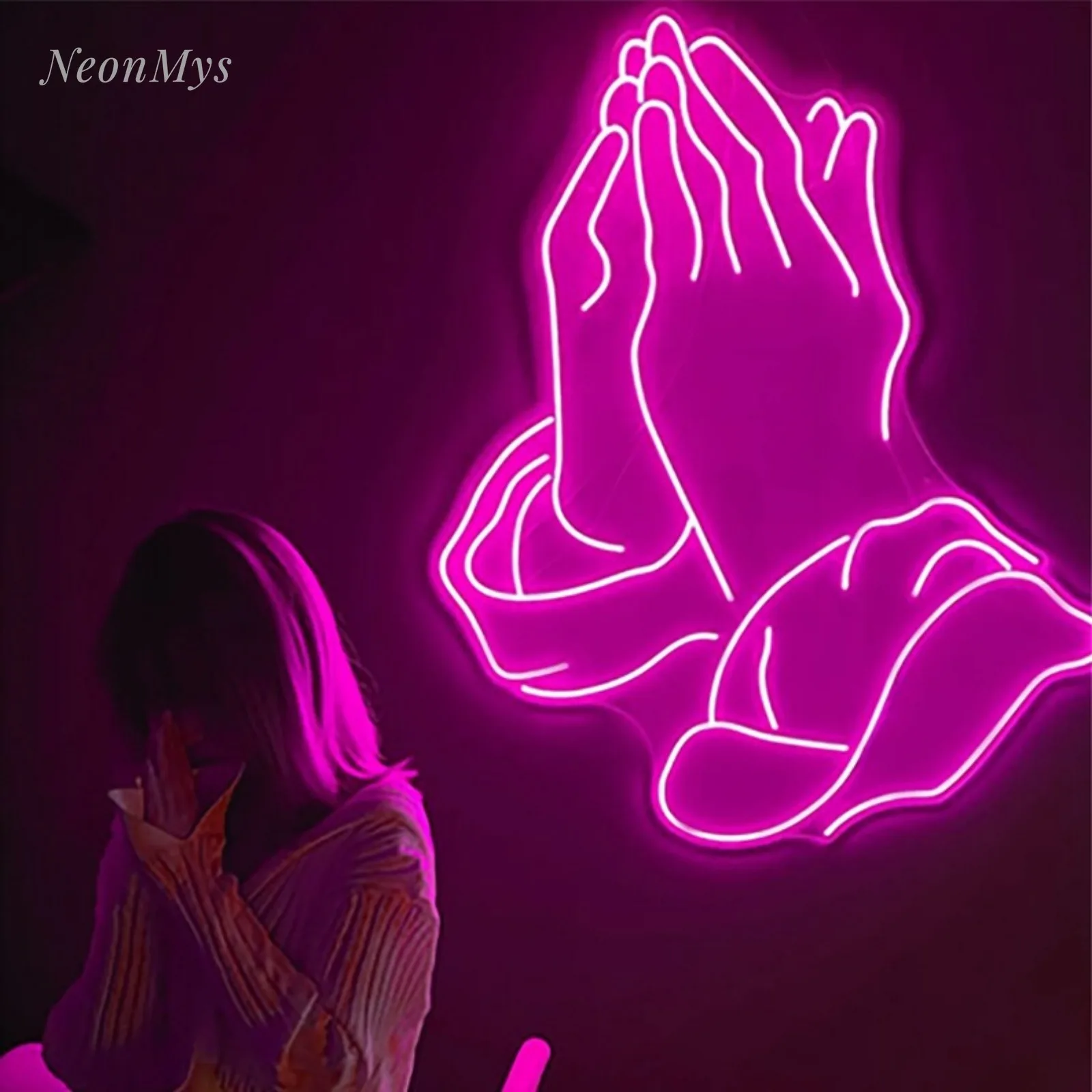 Praying Hands Neon Lights Wall Hanging Night Light Clear Acrylic with Flex LED Neon Home Room Decor Support Custom 12 Colors