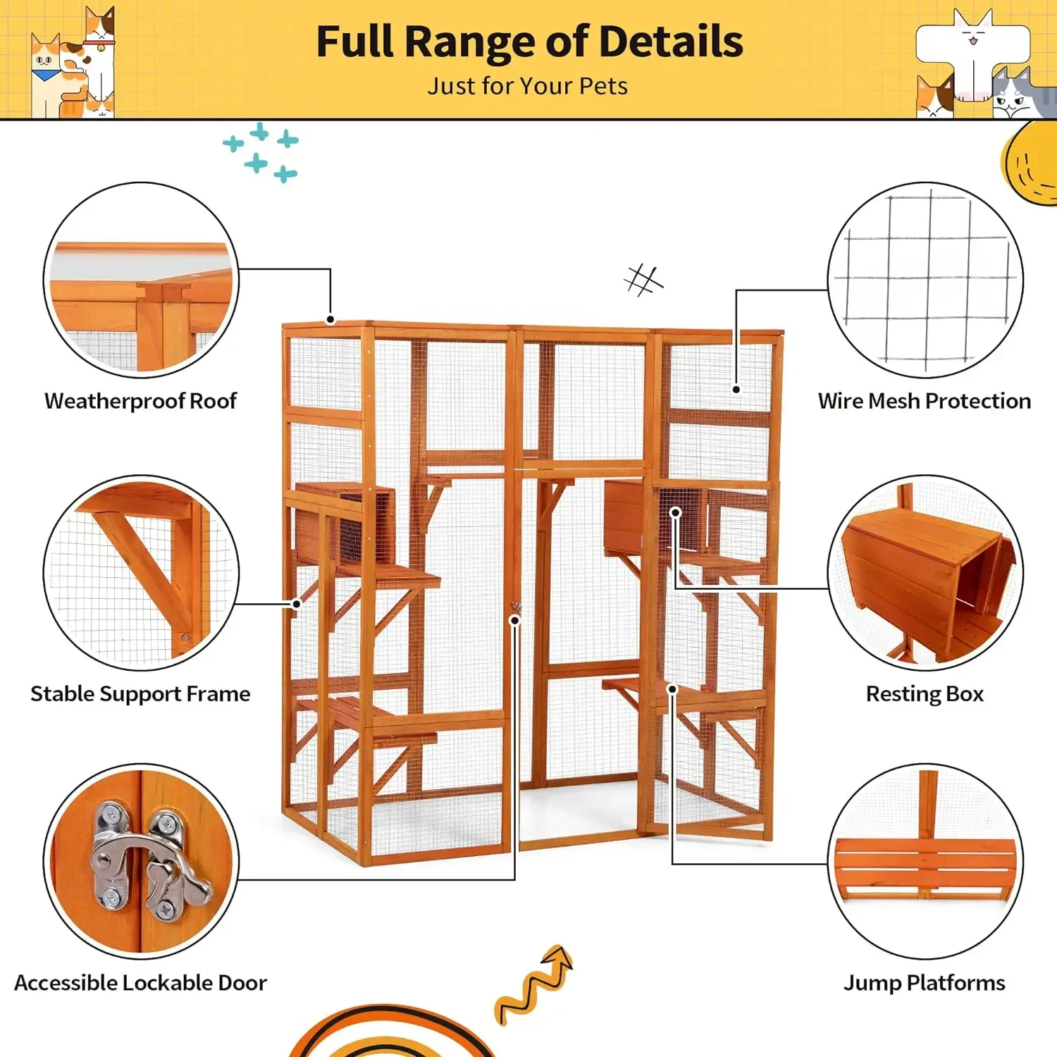 Imagem -03 - Madeira Extra Large Outdoor Cat Cage Casa com Condomínio Montado Play Run Recinto Interior Kitty Janela Kennel 70