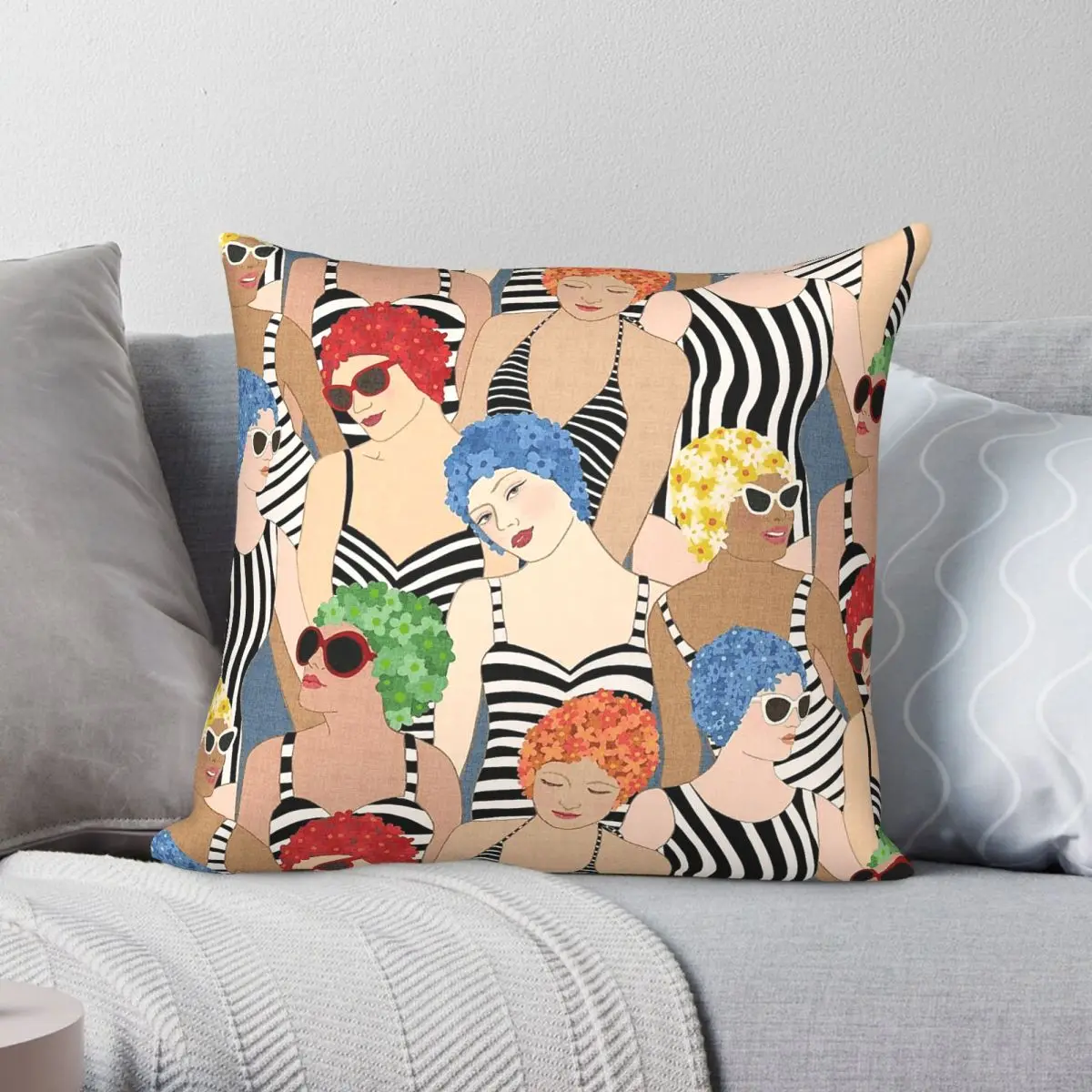 Willow Lake Swim Club Ladies Square Pillowcase Polyester Linen Velvet Pattern Zip Decor Pillow Case Sofa Cushion Cover 45x45