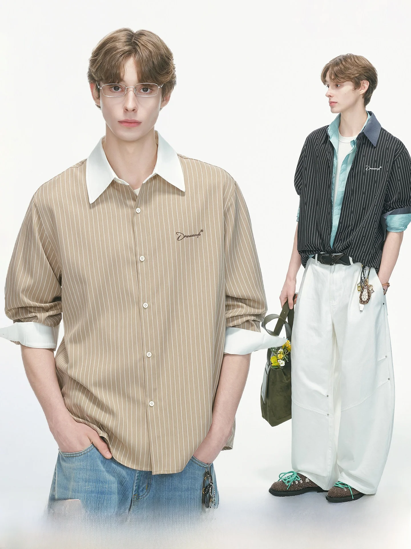 Dream Made Men's Striped Long Sleeve Shirt Color Block Classic Style Commute Wear Breathable Comfortable Polyester Blend