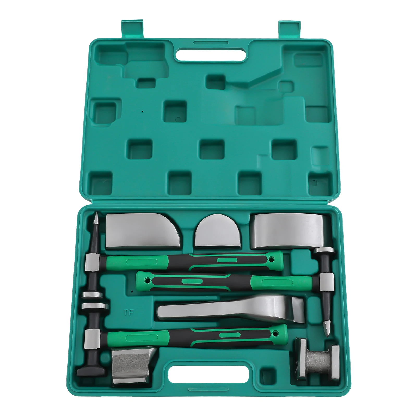 9PCS Auto Körper Dent Reparatur Tool Kit Grün Griff Metall Hammer Set DIY Blech Reparatur Werkzeuge für auto Dellen – Detail 7