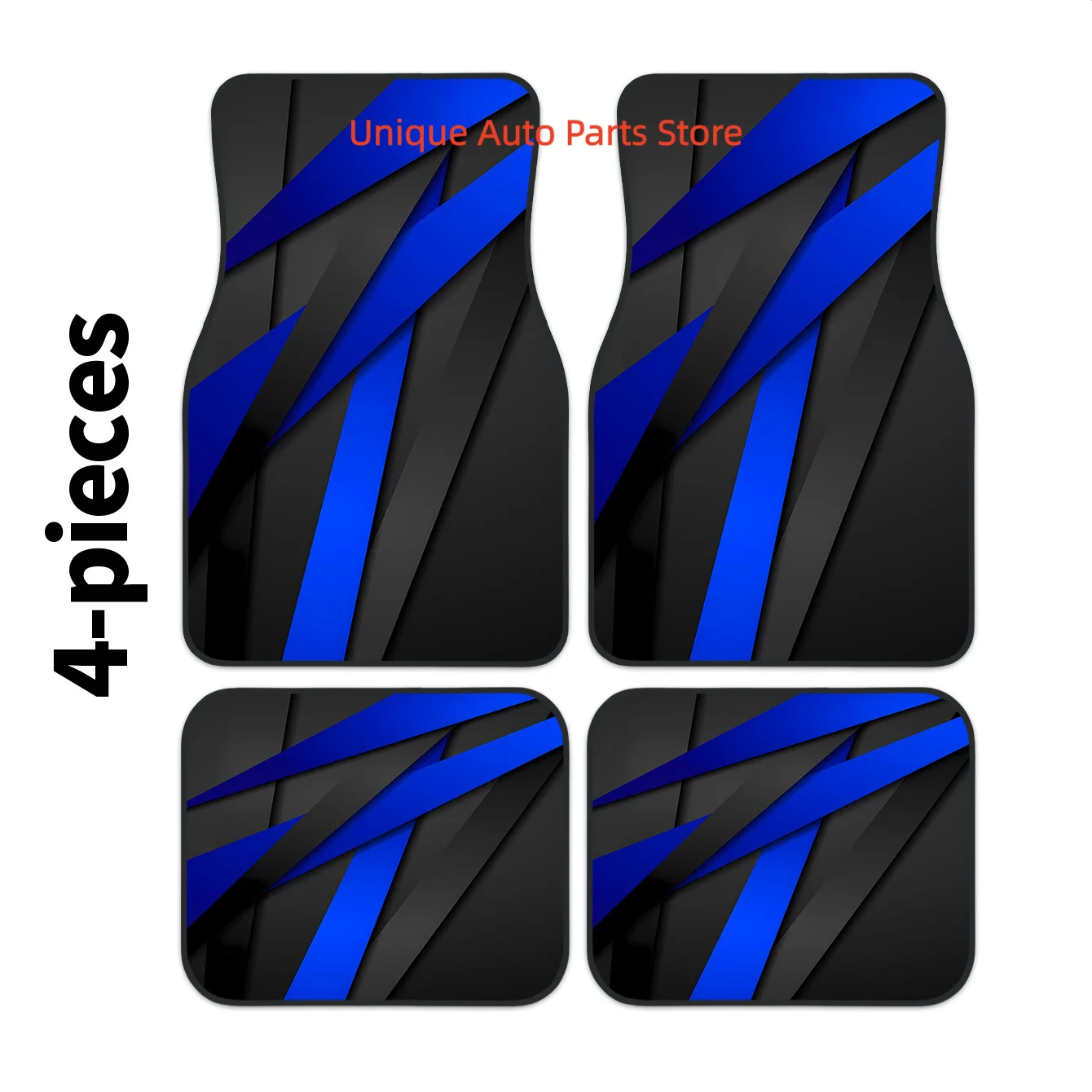 

2D 4pcs Car Floor Mat Set, Blue and Black Geometric Line Print, Easy to Clean, Stylish Interior Protection for Cars, Trucks, and