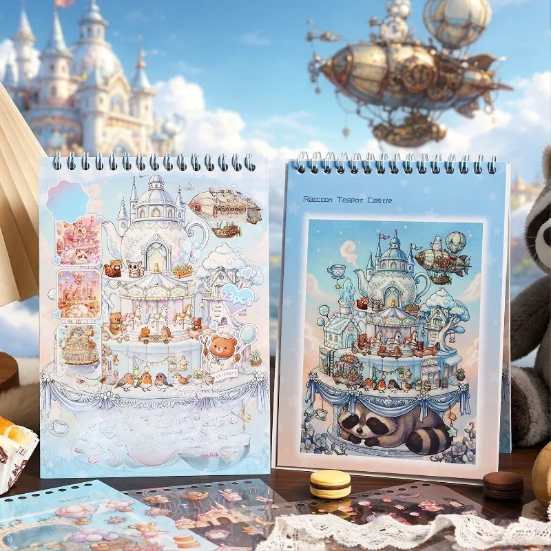 23pcs Coil Scene Sticker Book Cloud Castle Paradise Series Little Animal Castle DIY Journal Decoration Supplies Cute Stickers