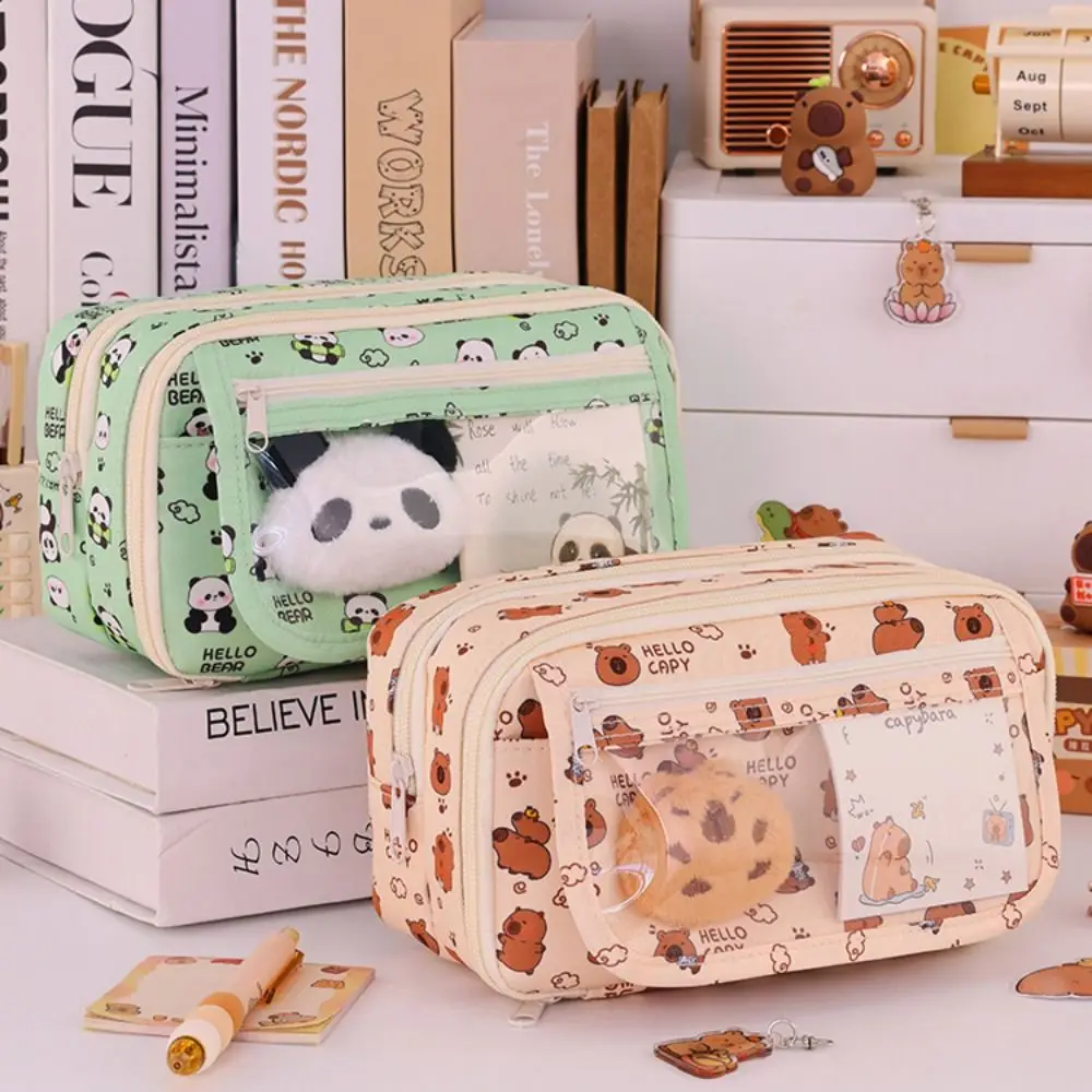 High Quality Cartoon Prints Pen Bag Capybara Large Capacity Stationery Storage Bag Dirt-proof Multi Layer Pencil Case Students