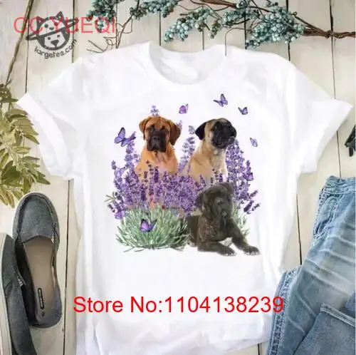 Bull mastiff and Gorgeous Purple flower dog lover T shirt long or short sleeves