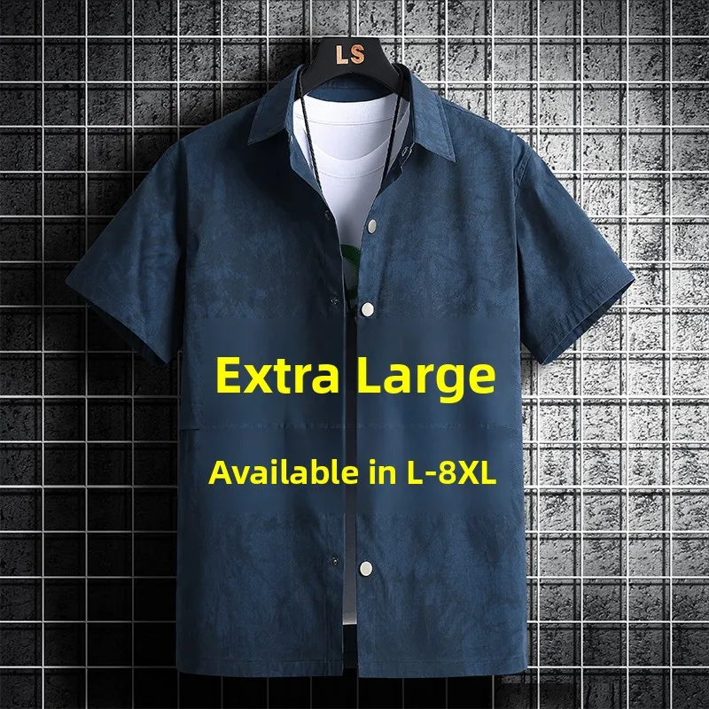 

Loose Fit Men's Summer irt Stand Collar plus Size Big And Tall Casual Sle ort Sve Printed Polyester Cool Sensation