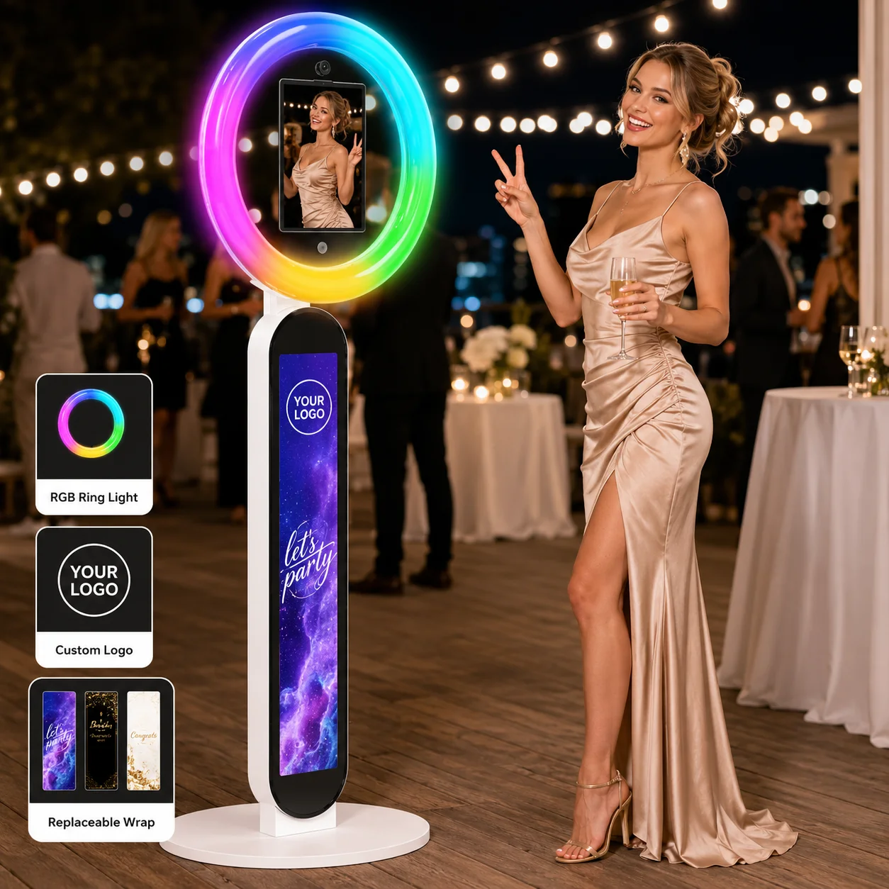 

Portable iPad Photo Booth Stand RGB Ring Light Selfie Booth Compatible with All iPad Sizes for Wedding Birthday Party Corporate