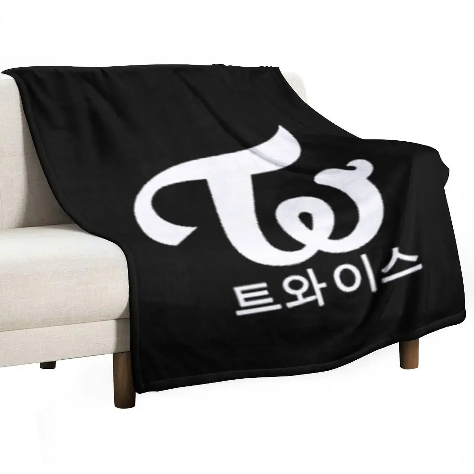 Twice Kpop logo Hangul Black White Classic Throw Blanket Plaid on the sofa Shaggy Blankets