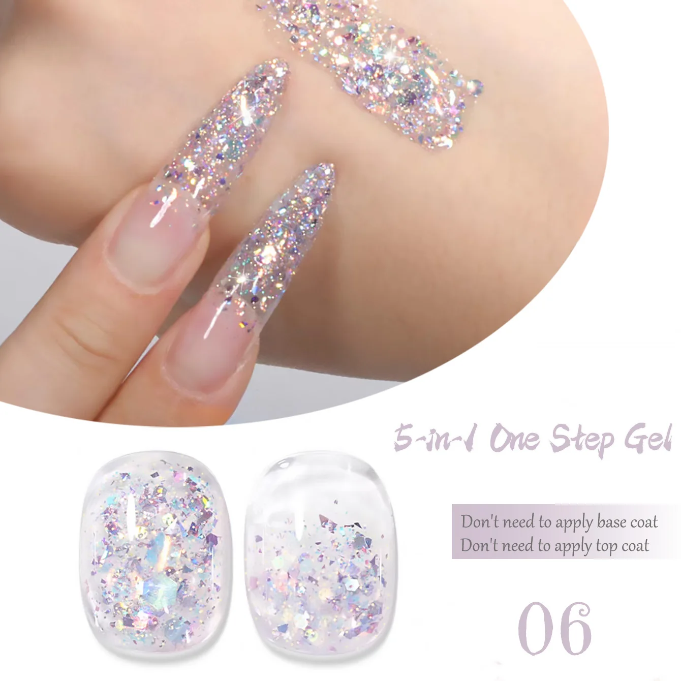 1pcs TC New 5-in-1 Lazy One-Step Gel Flash Midsummer Starry Glitter Gel Nail Polish Summer Popular Sparkling Star River Nail Art