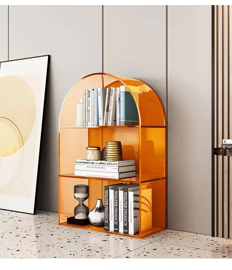 Acrylic transpa rent arched book shelf shelf trans parent boo kcase living room creative light luxury floor multi-layer wall