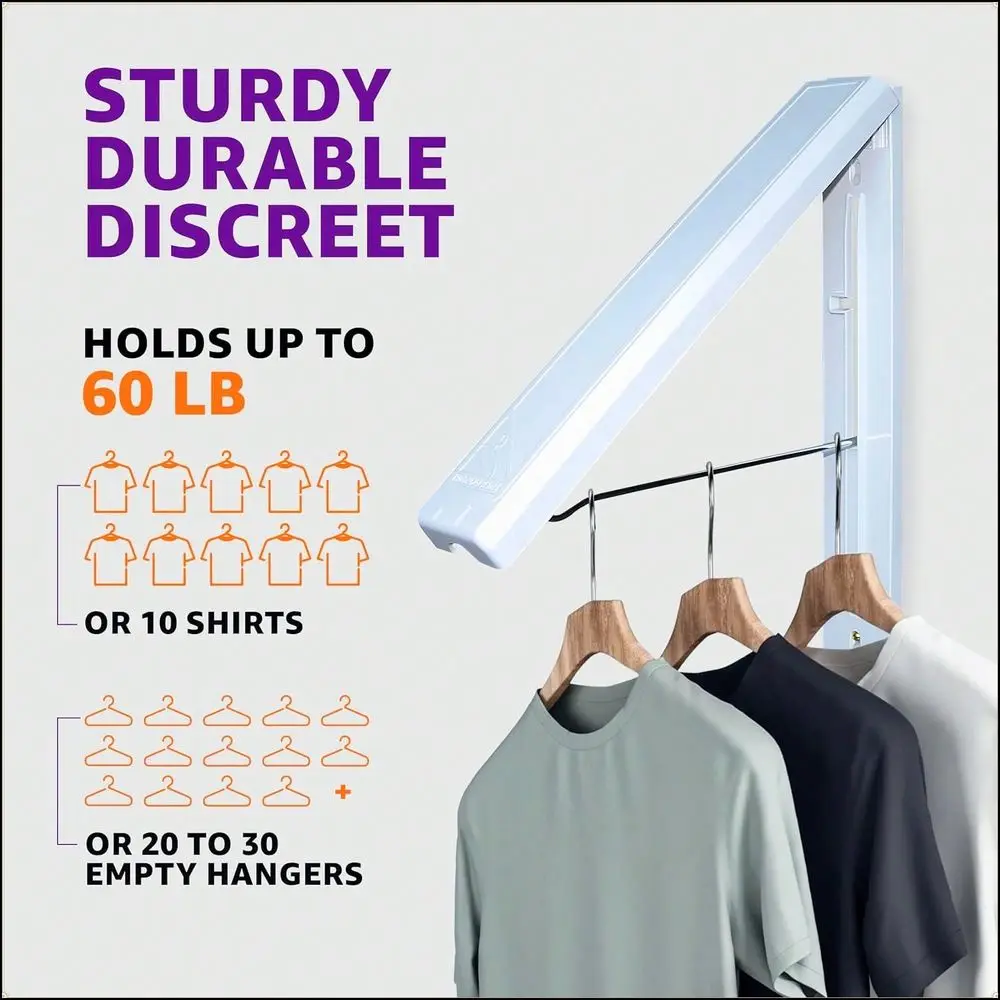 Mounted Clothes Drying Rack For Small Spaces Steel White Holds 60 Lbs Space Saving Collapsible Pack Of 2