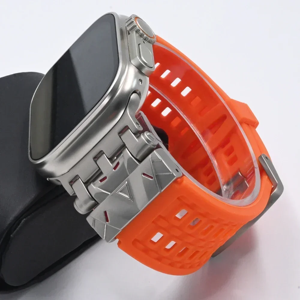 Soft silicone metal strap for Apple Watch Ultra 2 band stainless steel bracelet for iWatch Series 10 9 8 7 6 5 4 Se 44 45mm 46mm