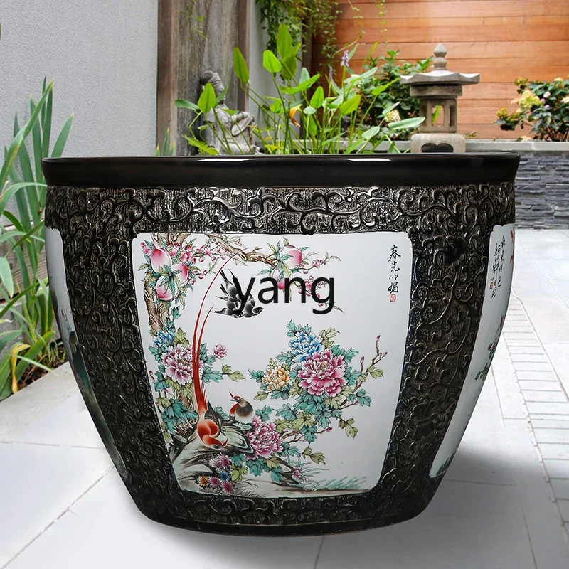 LH, ceramic fish tank antique water lily lotus turtle tank outdoor tree planting