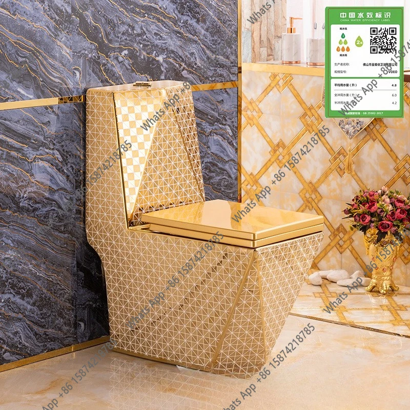 European new square diamond gold toilet electroplating siphon family hotel villa light luxury gold