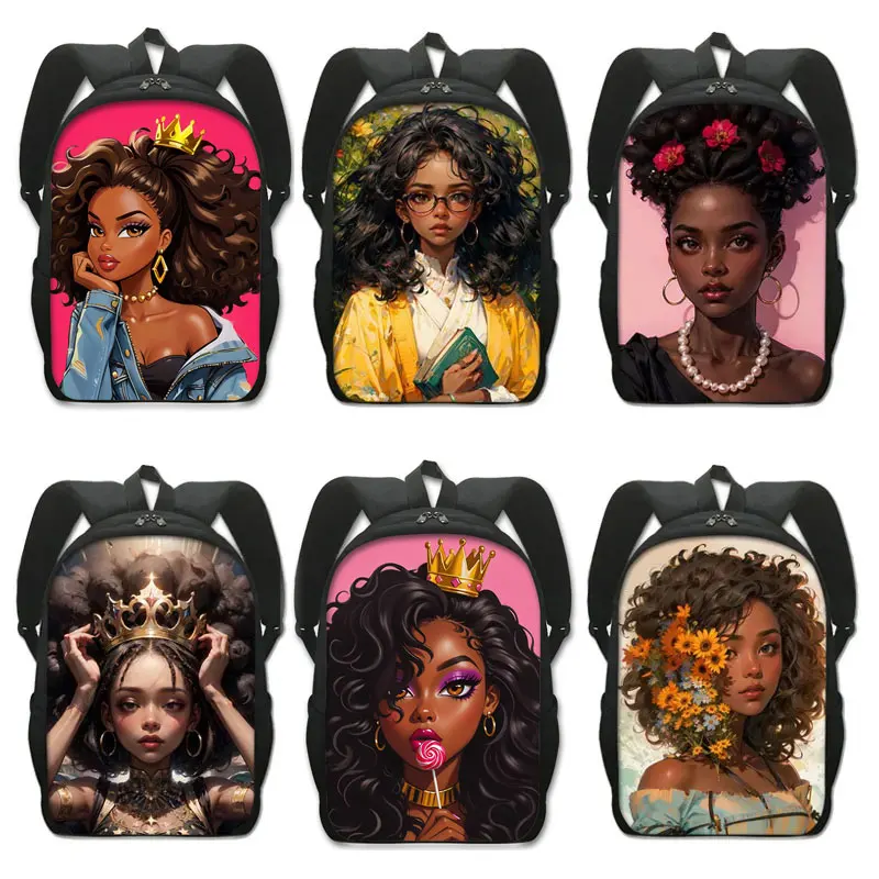 

Afro Black Women Print Backpack American Africa Girl Student School Bags for Teenagers Cartoon African Girl Laptop Daypack