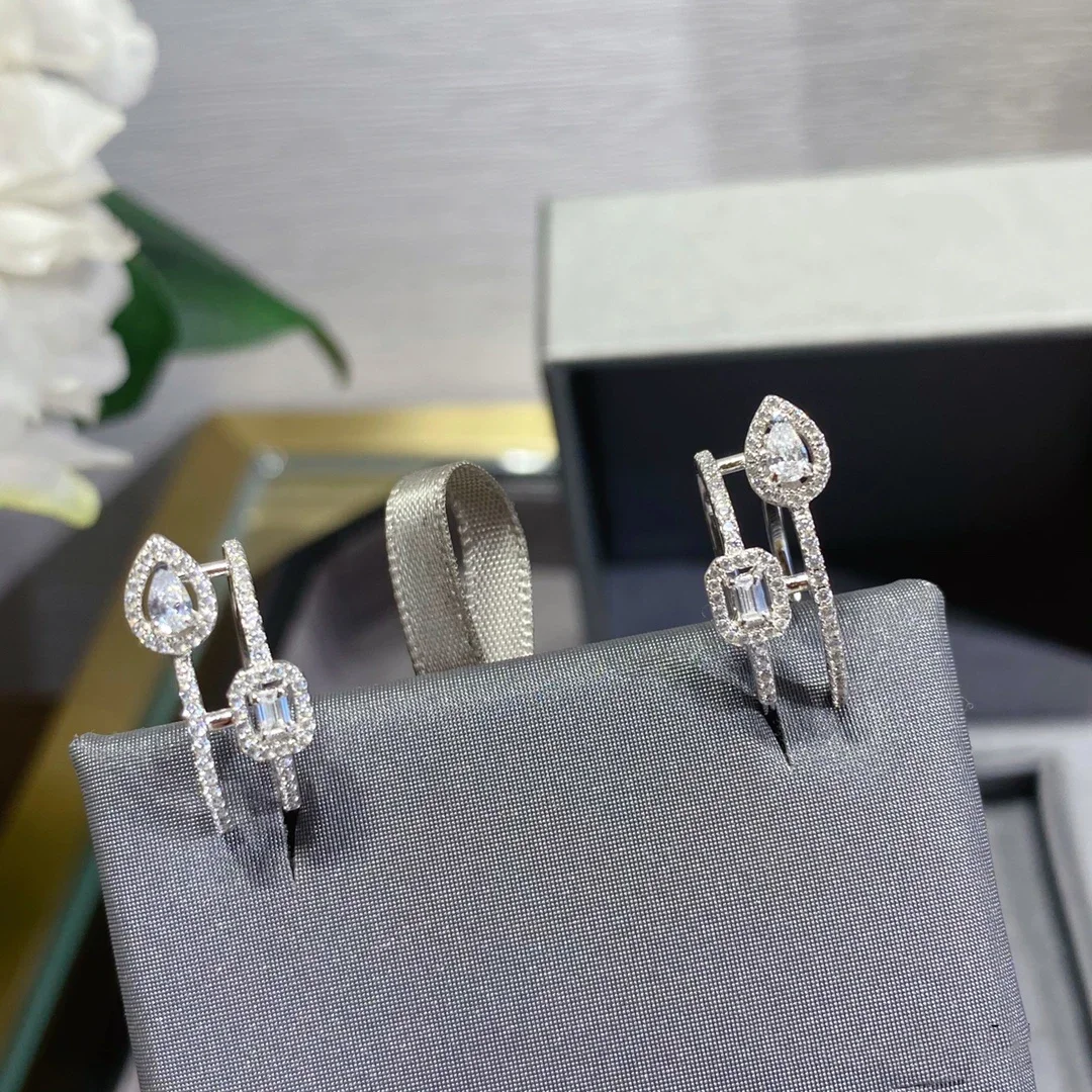 CY 925 Sterling Silver Luxury Jewelry Classic Water Drop Square Women's Diamond Earrings