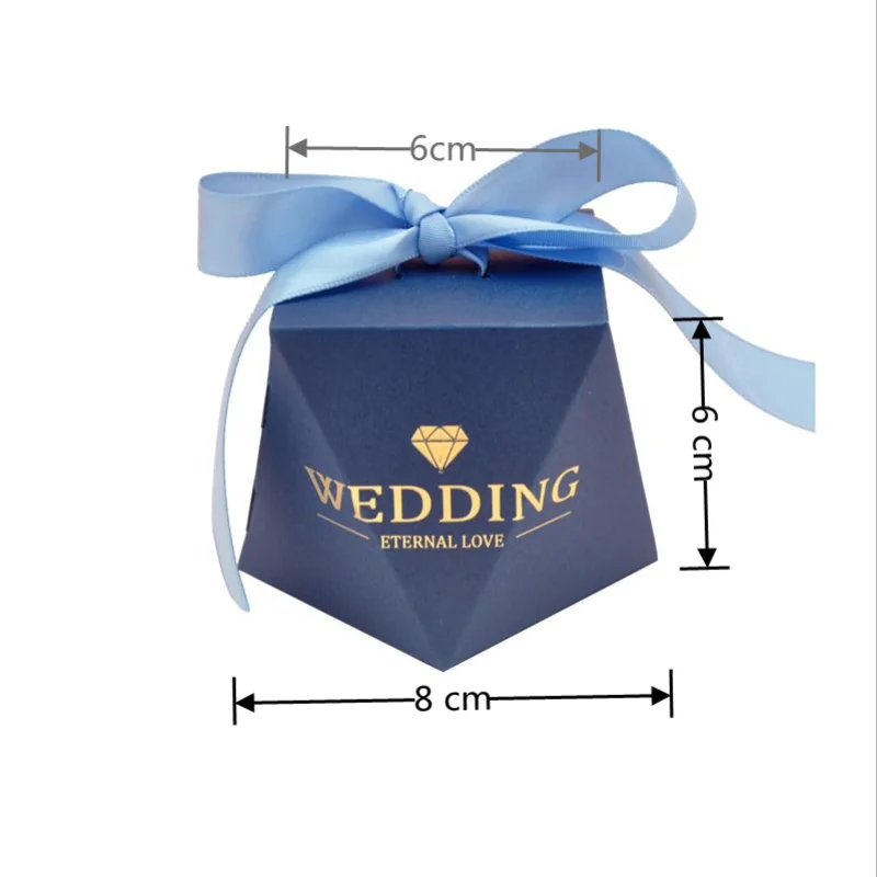 Hot Selling Heart Candy Packaging Boxes Diamond Style Chocolate Packing Paper Box Ribbon Pearl  Wedding Gifts For Guests