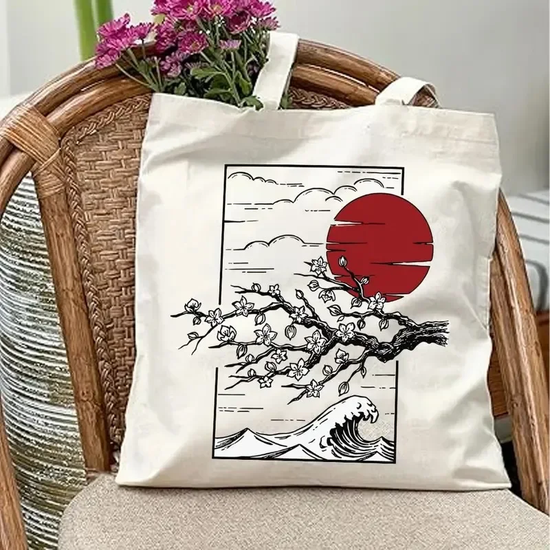 Aesthetic Tokyo Cityscape Canvas Tote Bag, Stylish Japanese Print Handbag for Gym Travel Shopping
