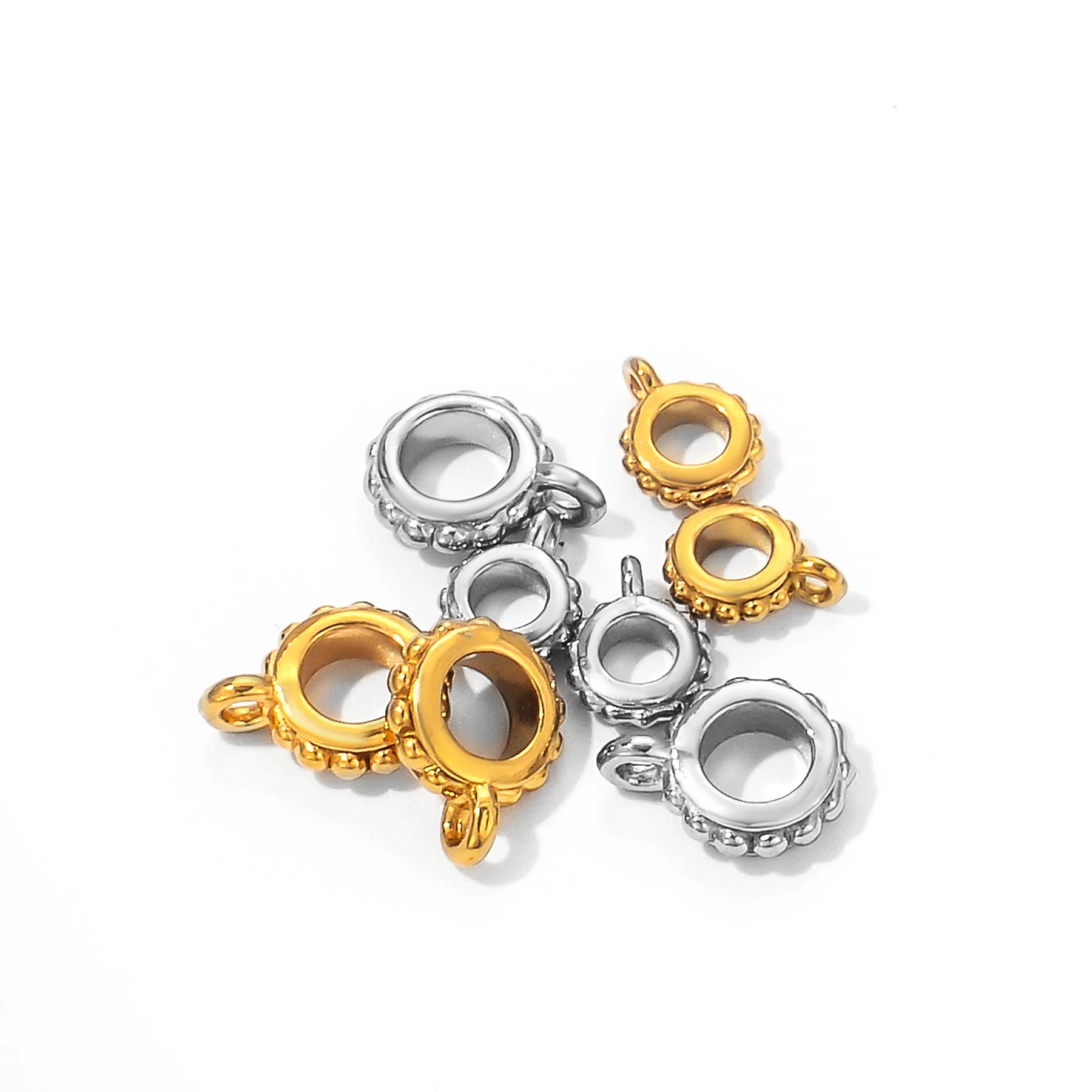 6 Stück/Set, runde Anhänger aus Edelstahl, Zubehör, Abstandshalter, Perlen, Charms, Verbindungsstücke, Materialien für die Herstellung von Schmuck. – Detail 2