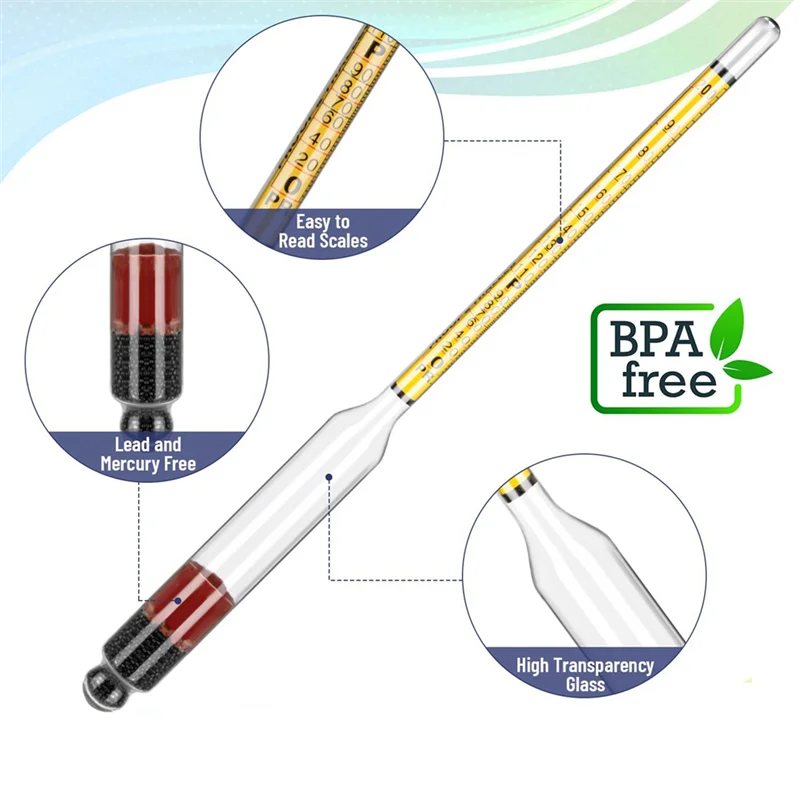 4Pcs Hydrometer Alcohol Kit Alcohol Meter Kit For Distilling Alcohol 0-200 Proof & 0-100 Tralle, Specific Gravity Hydrometer