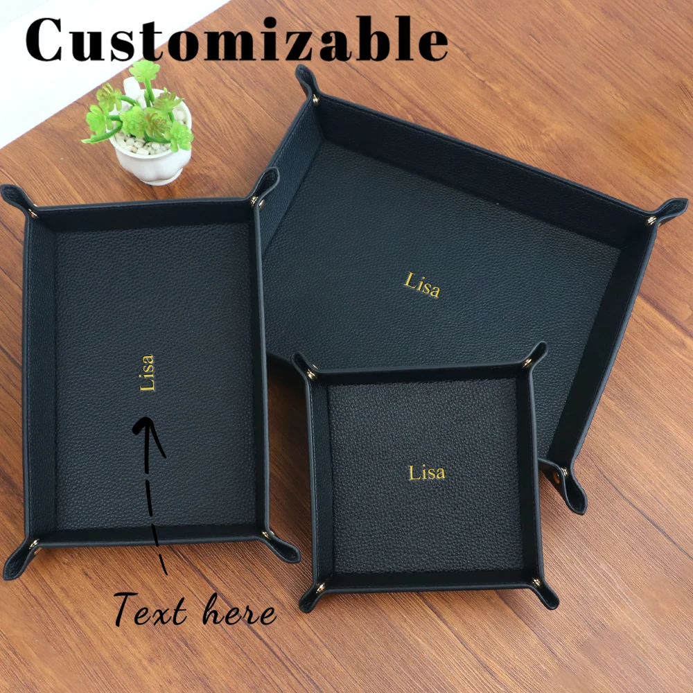 Customized Name PU Leather Storage Box Set for Home Clutter Organization - Entrance Key, Cosmetics, Jewelry Storage Tray