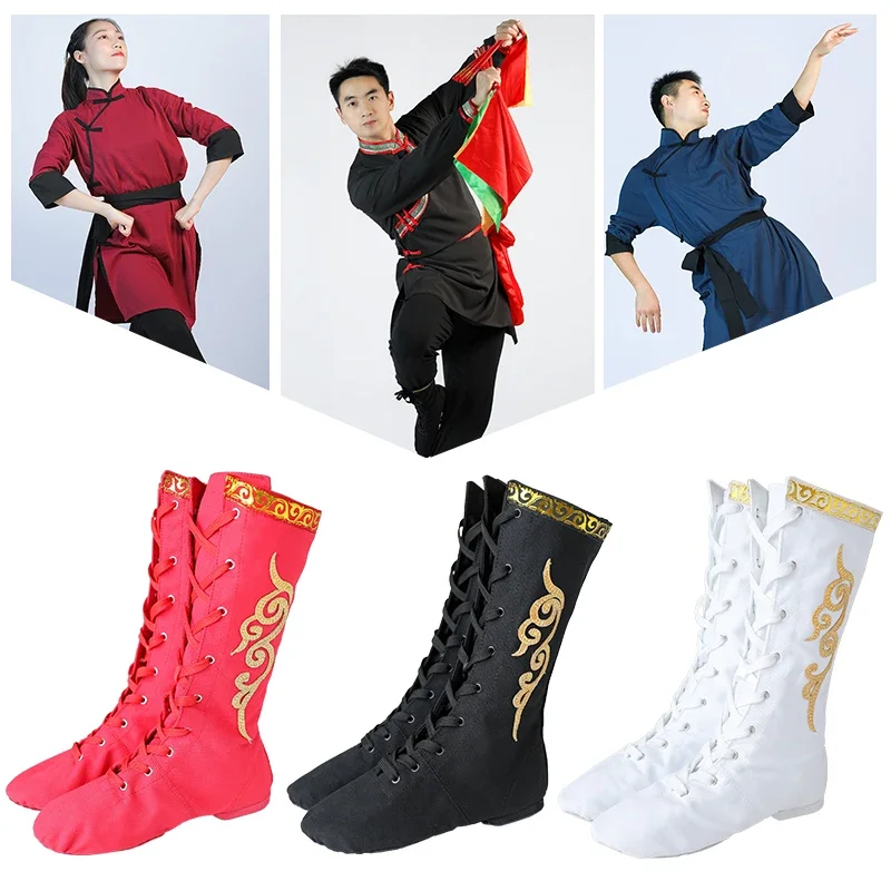 Scarpe con suola morbida da ballo popolare tibetano mongolo stivali da ballo nazionali di minoranza stivali da ballerino mongolo per spettacoli teatrali tibetani