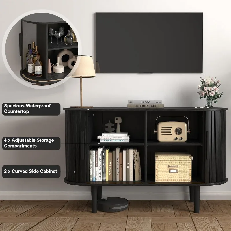 47 "sideboard, locker with locker, locker with sliding door and handle, adjustable shelf, black coffee bar control table