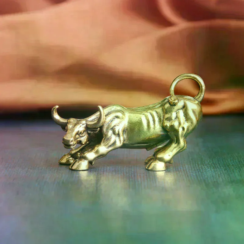 1pcs Brass Bull Wall Street Cattle Sculpture Copper Cow Statue Mascot Exquisite Crafts Ornament Office Decoration Business
