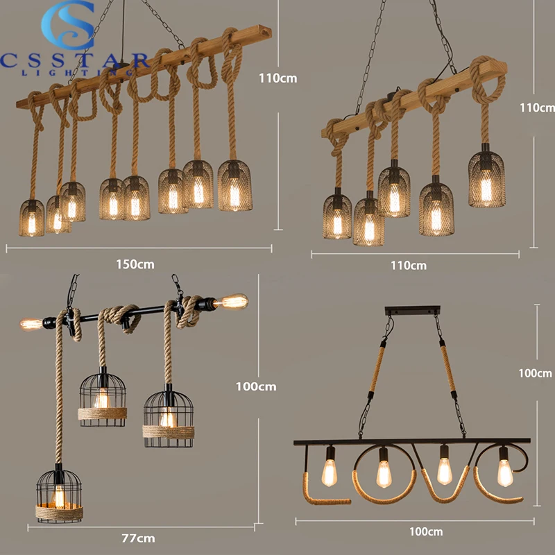 

Industrial Wind Chandelier Retro Hemp Rope Milk Tea Clothing Hair Salon Bar Restaurant Cafe Lighting Shop Commercial Lamp