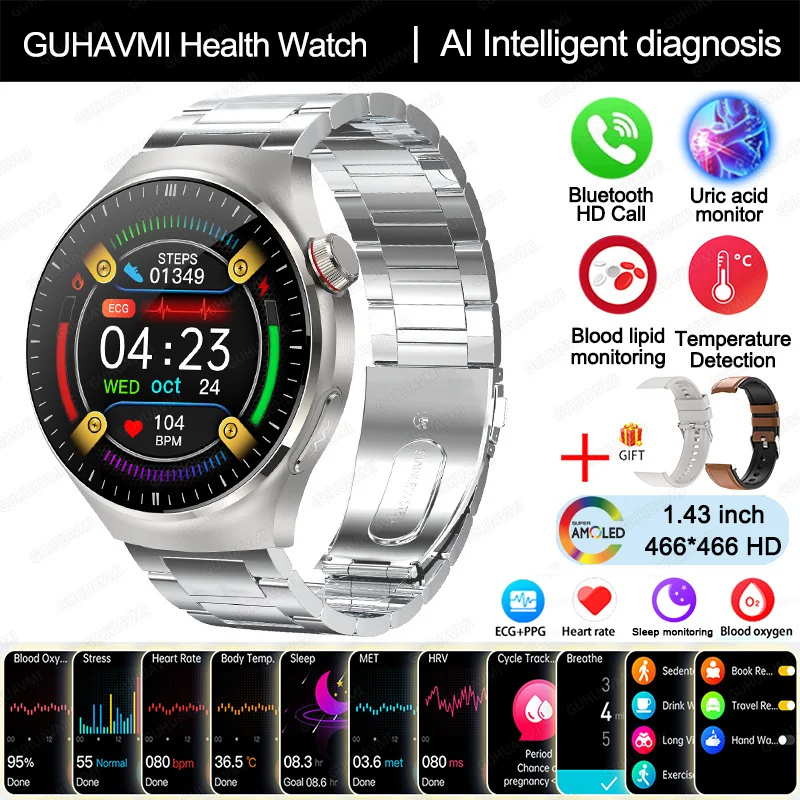 2025 Nieuwe slimme horloge van verpleegkwaliteit Bloedzuurstof Bloedlipide Urinezuur ECG + PPG Lichaamstemperatuur Bluetooth Oproep Gezondheid Smartwatch