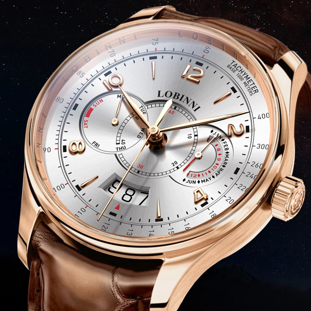 Lobinni мужские автоматические часы 42 мм механические наручные часы с сапфировым стеклом мультициферблат месяц неделя дата Miyota 9122