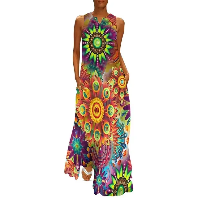 Flower Power Women Dress Summer Retro Floral Print Street Wear Bohemia Long Dress Womens Sleeveless Sexy Maxi Dress Big Size 3XL