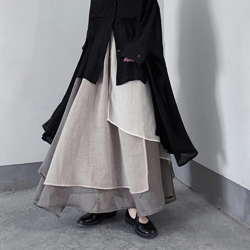2026 New Arrival Spring/summer Women Loose Casual A-line Skirt Asymmetrical Patchwork Cotton Linen Ankle-length Skirts T152