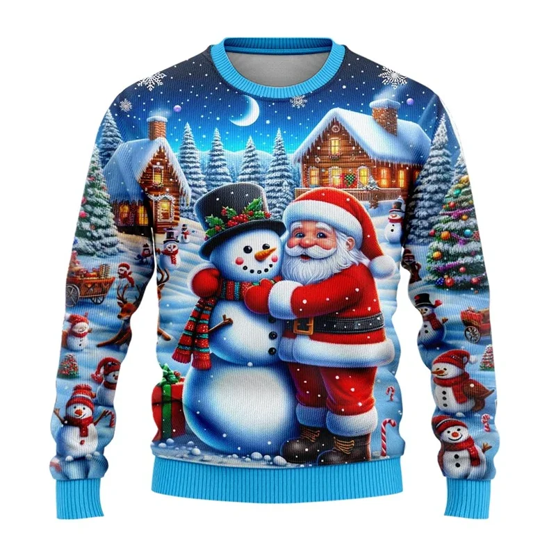 

Men Women Xmas Sweatshirt 3D Christmas Snowman Santa Printed Ugly Christmas Sweater Unisex Pullover Holiday Party Jumper Tops