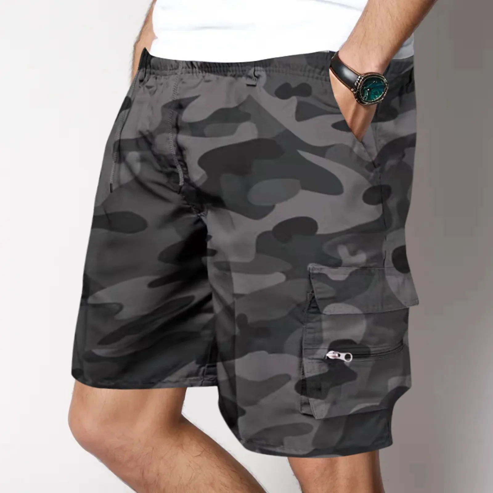 Plus Size Solid Color Camouflage Shorts 2024 Summer Men\'S Bermuda Shorts Loose Fit Summer Style Big Pants 