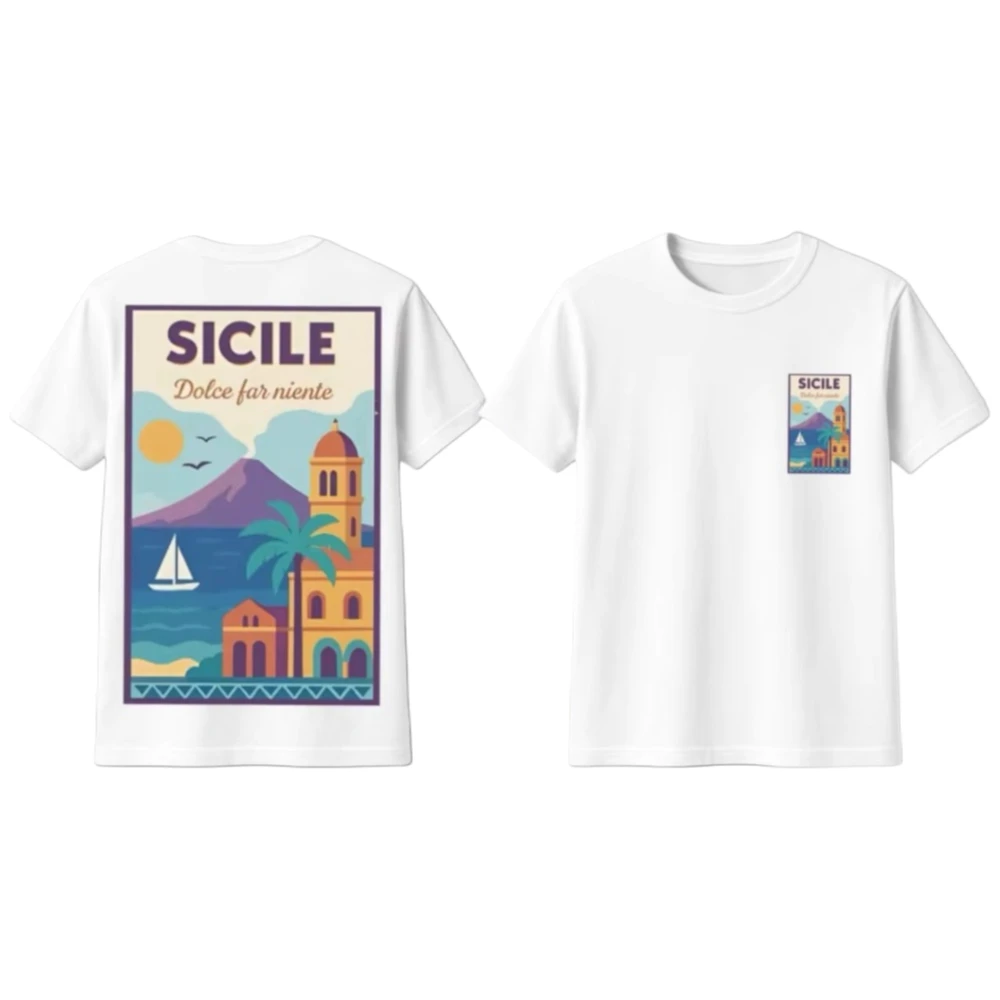 

Summer 2025 Mens and womens new st-shirt SICILE Dolce Far Niente Print Italian holiday short-sleeved cotton knitted top T-shirt