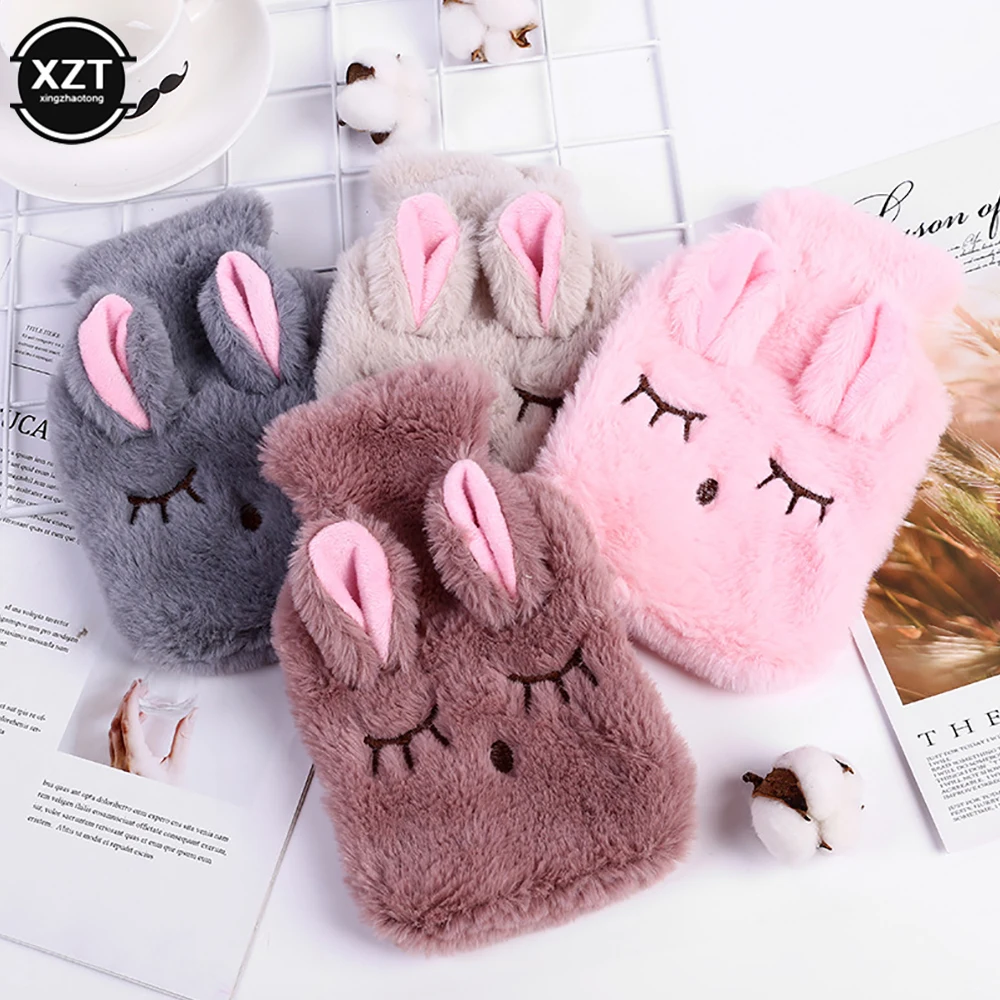 NEW Reusable Winter Warm Heat Hand Warmer PVC Stress Pain Relief Therapy Hot Water Bottle Bag with Knitted Soft Rabbit Cozy Cove