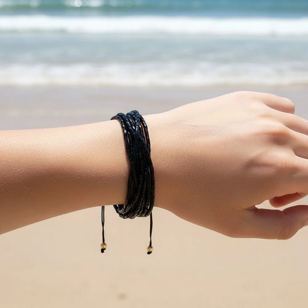 Fashion Stackable Thin Beads Bracelets Colorful Handmade Bohemian Style Hand Chains Adjustable Boho Multilayer Bracelets Summer
