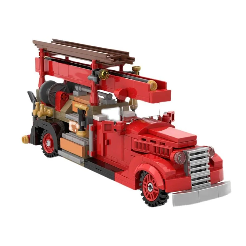 MOC-35195 Kleine V8-85 Stad Brandweerwagen Splitsen Assemblagestenen • 405 Onderdelen Bouwstenen Kinderspeelgoed Verjaardagscadeaus