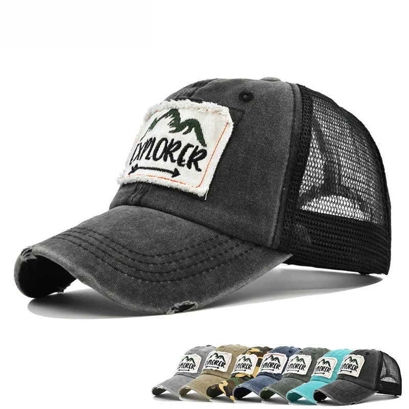 Vintage Washed Distressed Trucker Hat Explorer Patch Mesh Baseball Cap Unisex